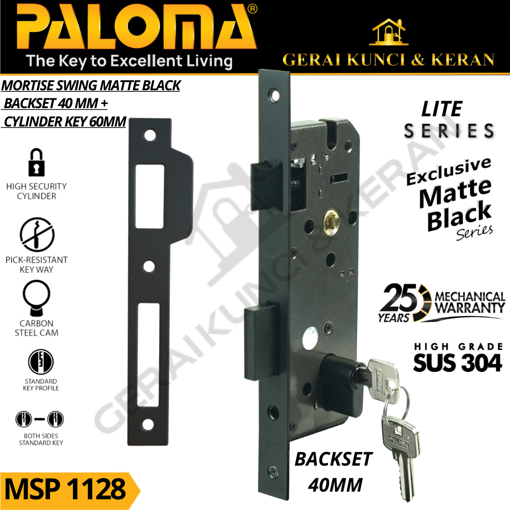 Jual PALOMA MSP 1128 Mortise lock Swing Backset 40 MM Set Cylinder 60MM ...