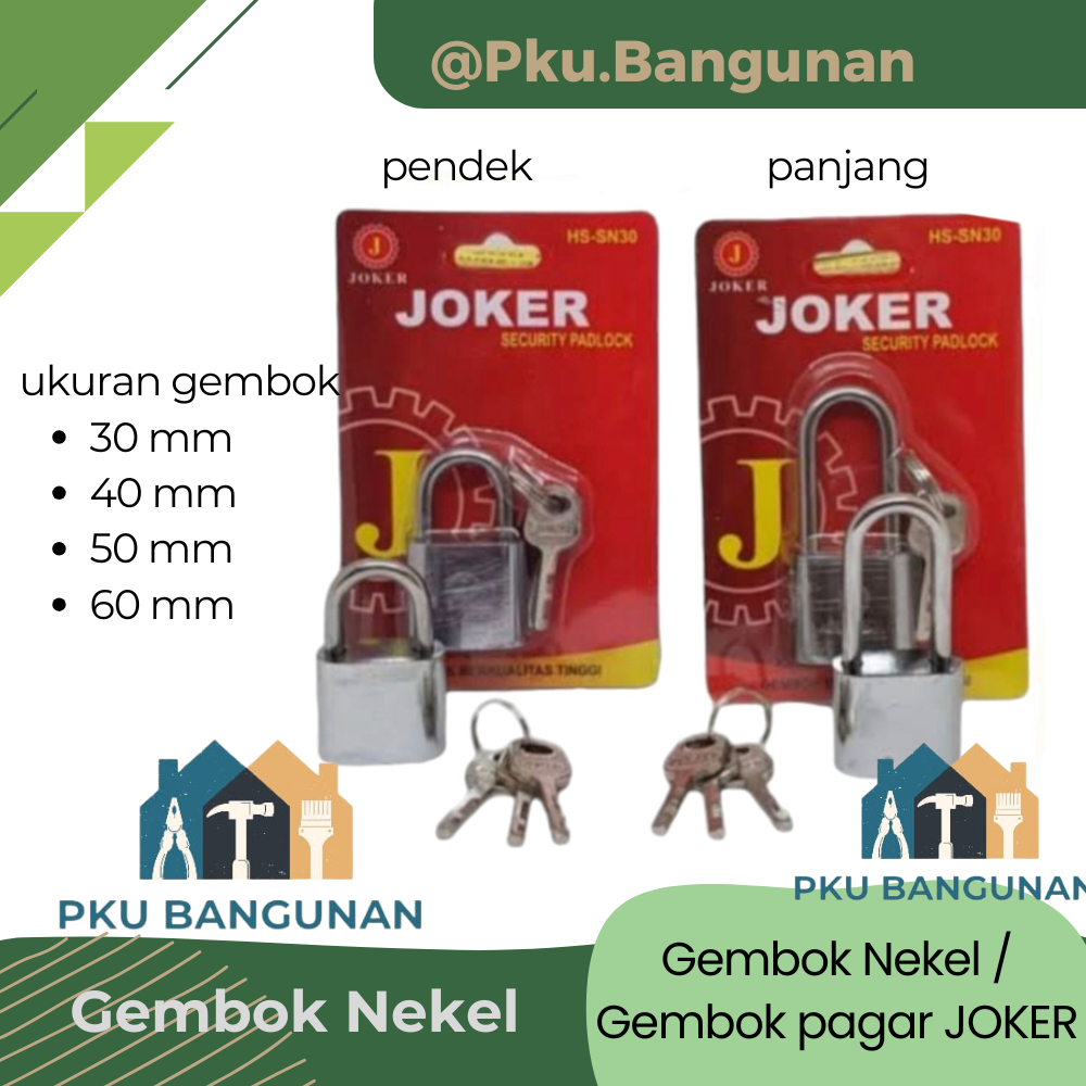 Jual Gembok Nekel Joker stainless leher panjang pendek / gembok pagar ...