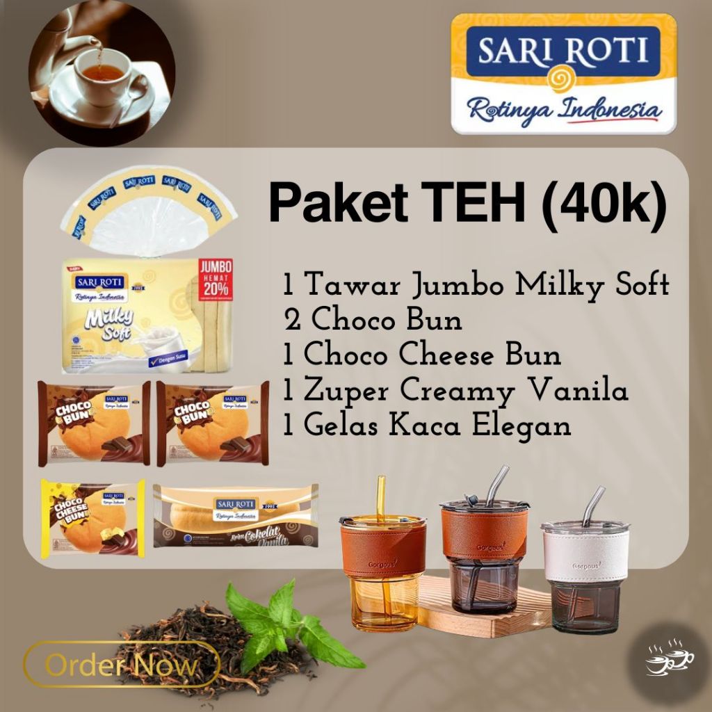 Jual Sari Roti 40k Paket TEH / KOPI dg Gelas Kaca Elegan | Shopee Indonesia