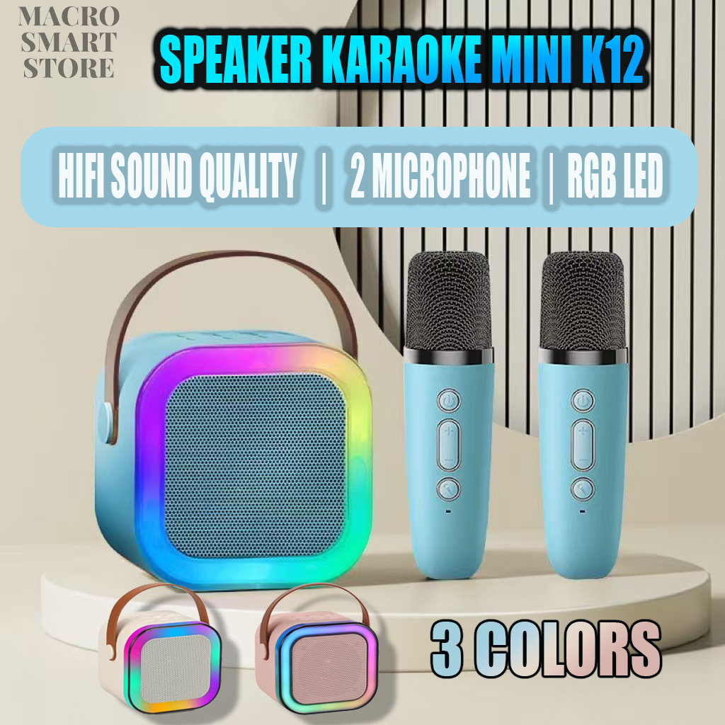 Jual Karaoke Speaker Mini Portable Bluetooth K12 Dual Microphone RGB ...