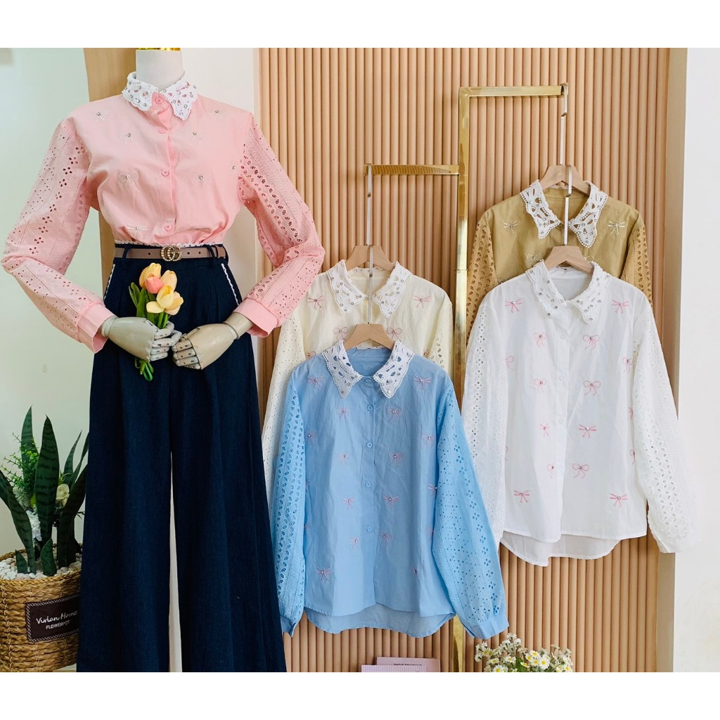 Jual Atasan Kemeja Wanita Brokat Ploylada Katbol Katun Bolong Pita ...