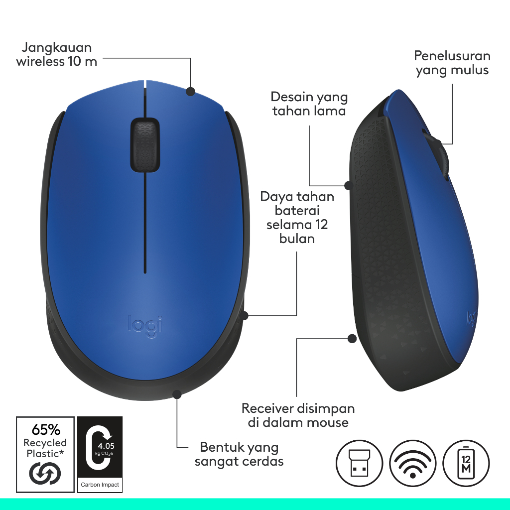 Logitech M171 Mouse Wireless untuk Windows, Mac, ChromeOS - Blue (9)
