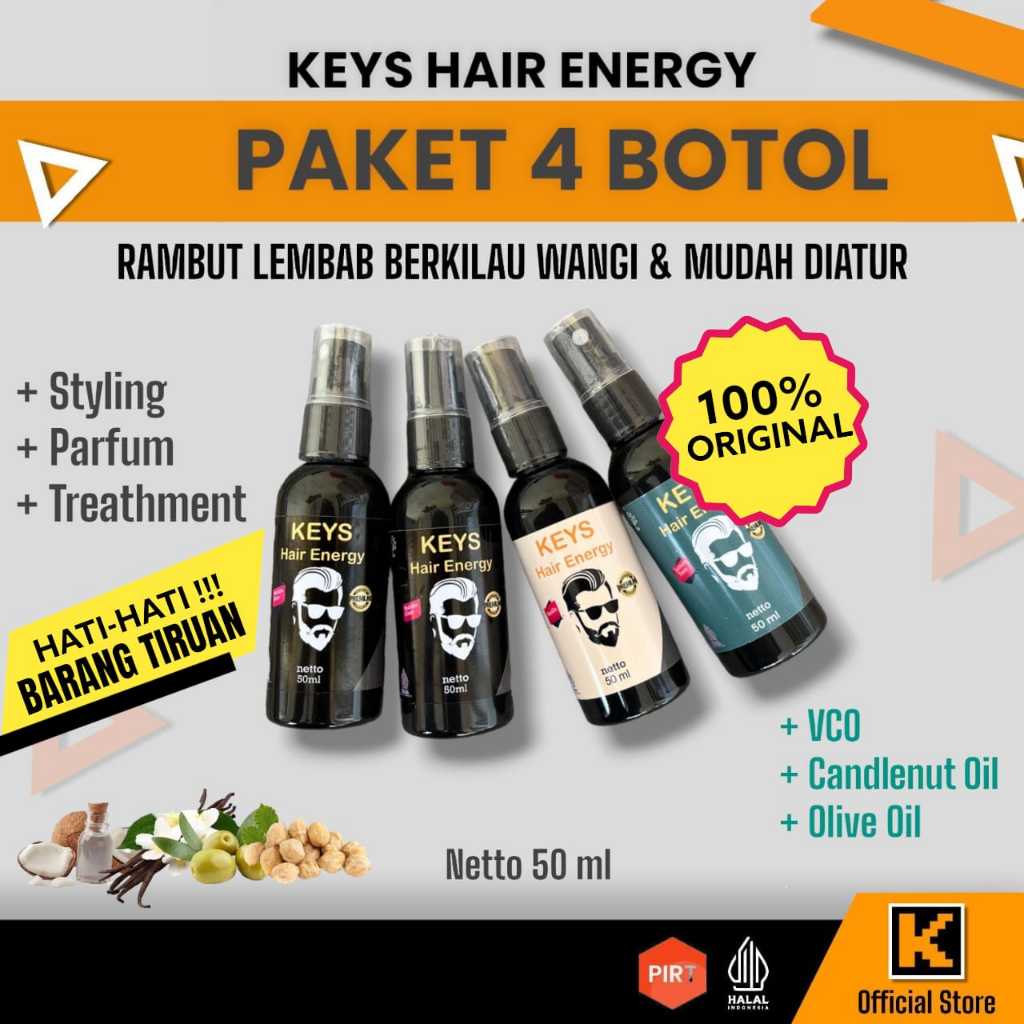 Jual Paket 4 Botol Minyak Rambut Spray Keys Hair Energy 50ml | Shopee ...