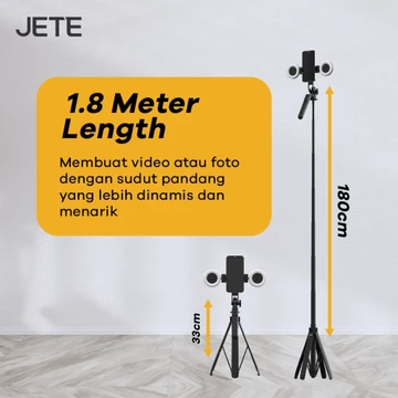 Tripod Handphone Konten Bluetooth JETE H15 1 8m With Lighting And Remote Garansi 2Tahun