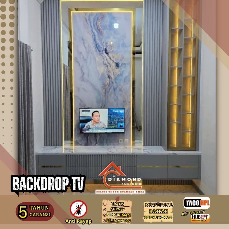 Jual BACKDROP TV custom minimalist, Tebal bahan multiplek 9mm Finishing ...