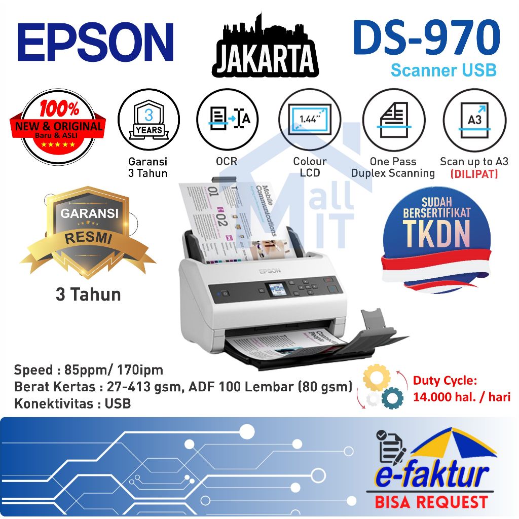 Jual MALLIT EPSON Scanner Epson WorkForce DS-970 DS970 970 TKDN A3 ...