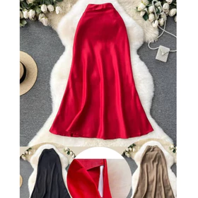 FS ROK 002 Rok Satin Adem Merah Cabe Gold Black Mewah Imlek Panjang Halus Adem Import