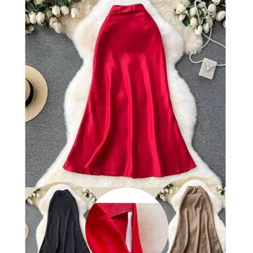 FS ROK 002 Rok Satin Adem Merah Cabe Gold Black Mewah Imlek Panjang Halus Adem Import
