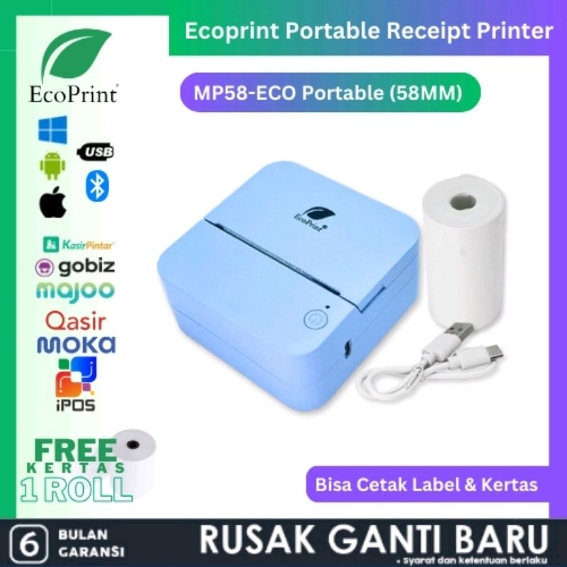 Jual READY ECOPRINT MINI THERMAL PRINTER BLUETOOTH MP-58 ECO RPP02N ...