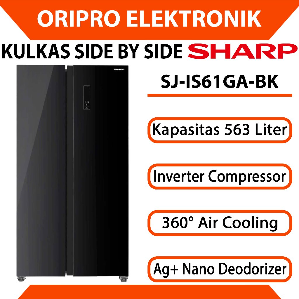 Jual Kulkas Side By Side 563 Liter Sharp Inverter Glass Door SJ-IS61GA ...