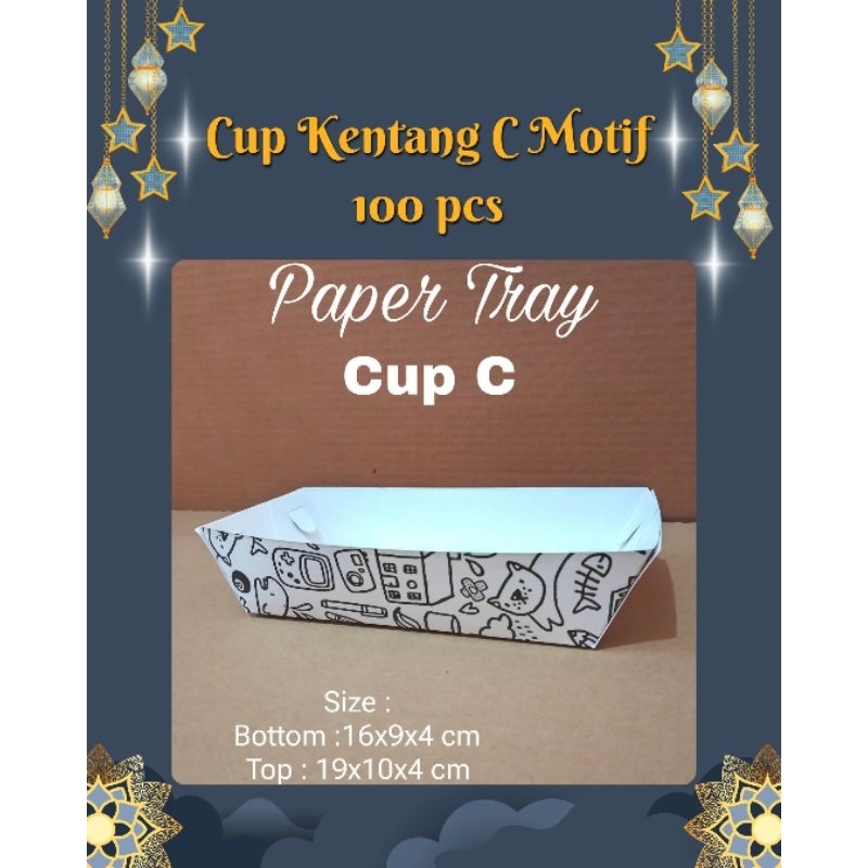 Jual (100pcs) Cup Kentang C Motif/ Kotak Cup Kentang / Food Paper tray ...