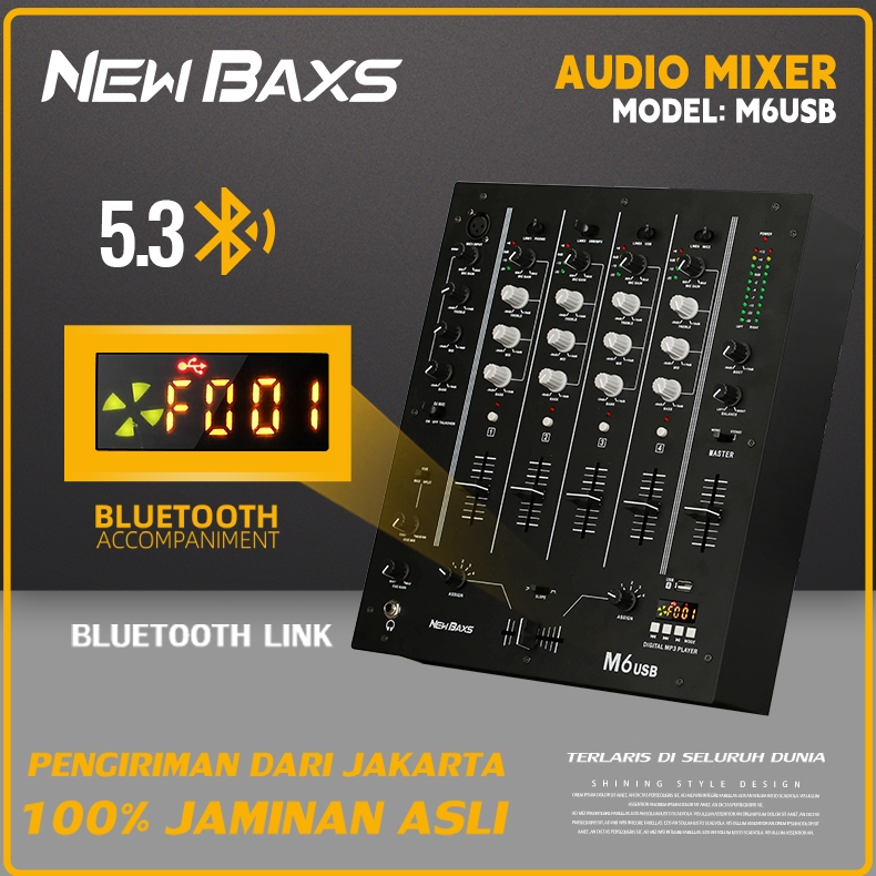 Jual audio mixer profesional NEW BAXS M6USB Audio Mixer 4 Channel ...