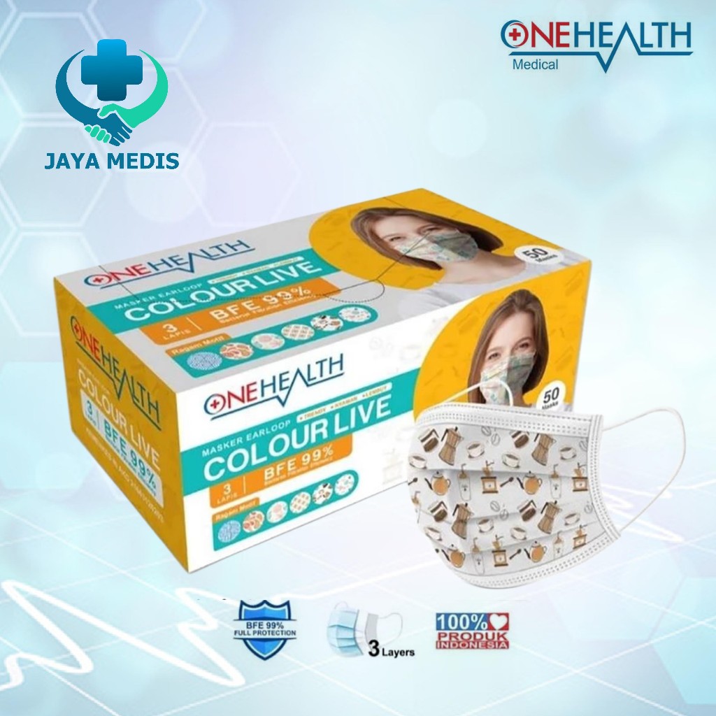 Jual OneHealth Masker Earloop Colour Live BFE 99% | Shopee Indonesia