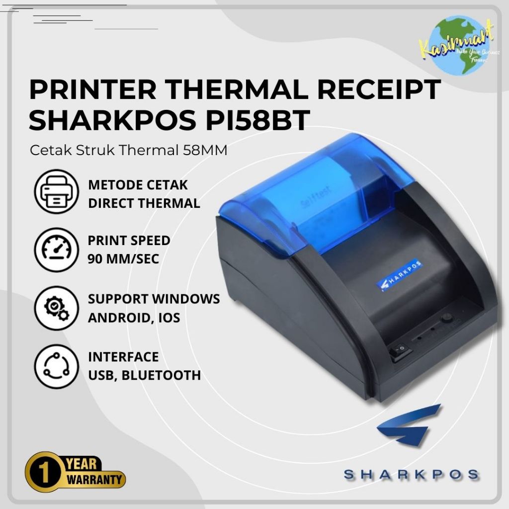 Jual Printer Bluetooth Thermal 58mm Sharkpos PI58BT RPP02N RJ11 PI 58BT ...