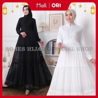 Agnes Hijab - Azzahra Dress Gamis Putih Baju Muslim Wanita Dewasa Gaun Pesta Kondangan Remaja Abaya Hitam Lebaran Haji Umroh Terbaru 825