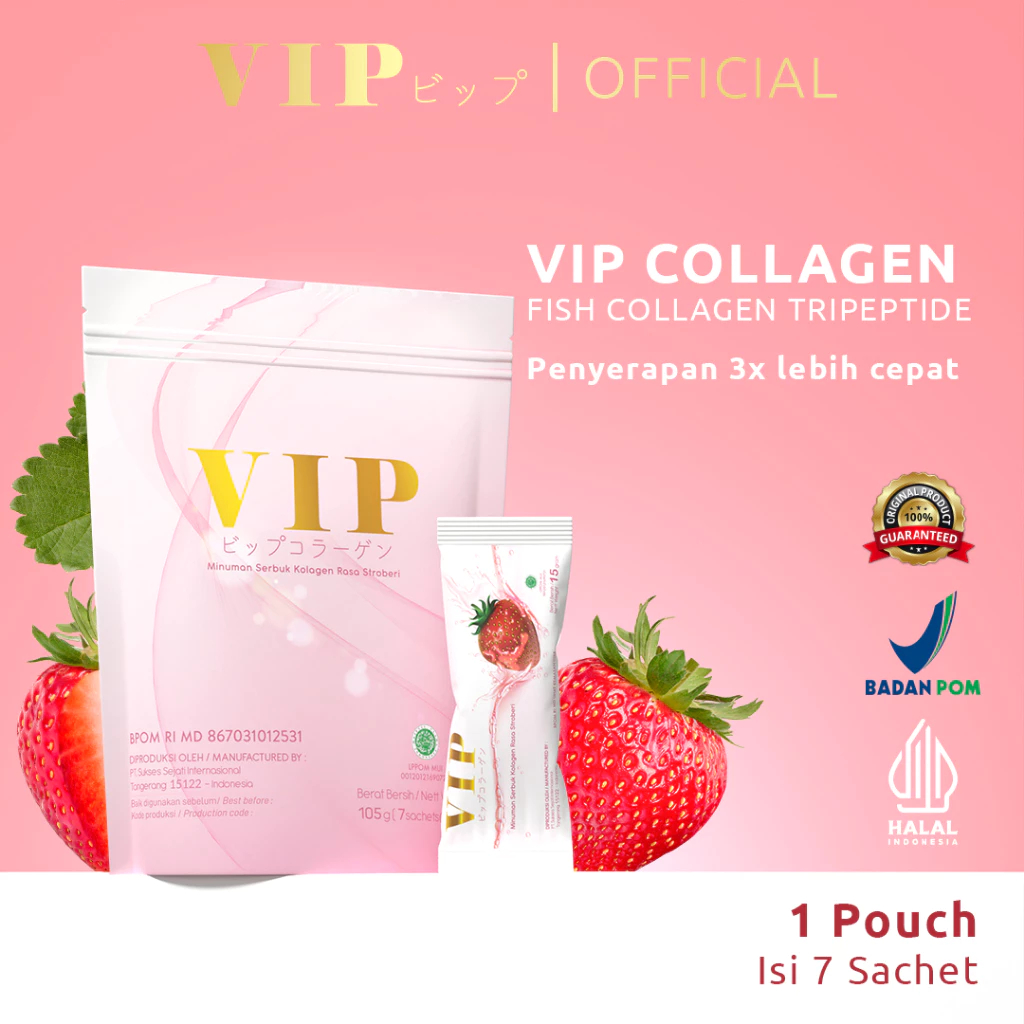 Jual VIP Collagen Whitening 1 Pouch 7 Sachet | L-Glutathione & Collagen ...