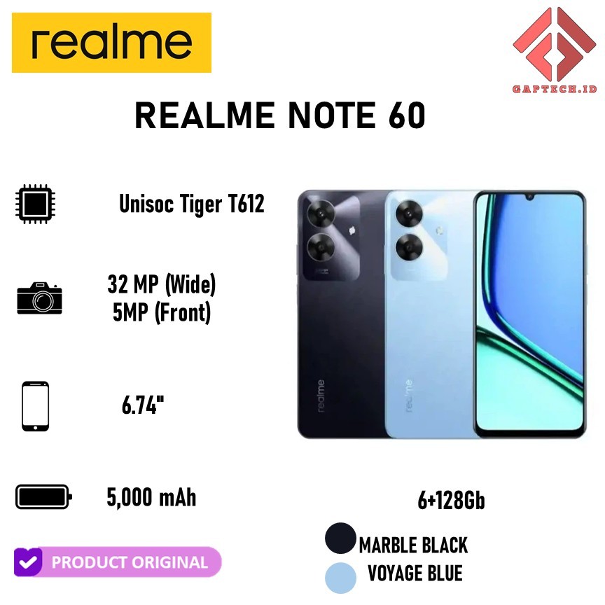 Jual REALME NOTE 60 6GB 128GB MARBLE BLACK VOYAGE BLUE GARANSI RESMI ...