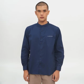 M231 Kemeja Pria Koko Shanghai Polos Oxford Panjang Navy 1552H