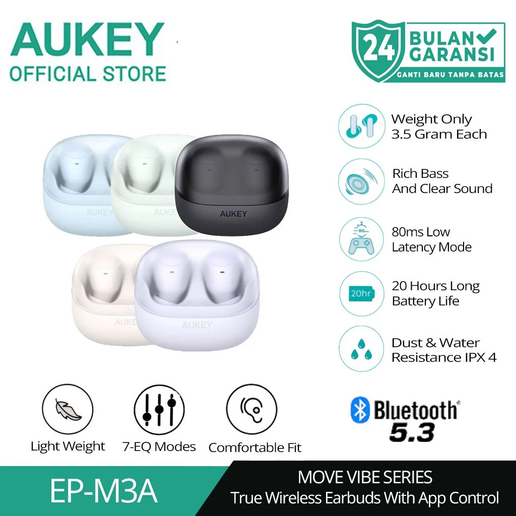 AUKEY TWS Bluetooth Move Vibe Series True Wireless Earbuds IPX4 EP-M3A
