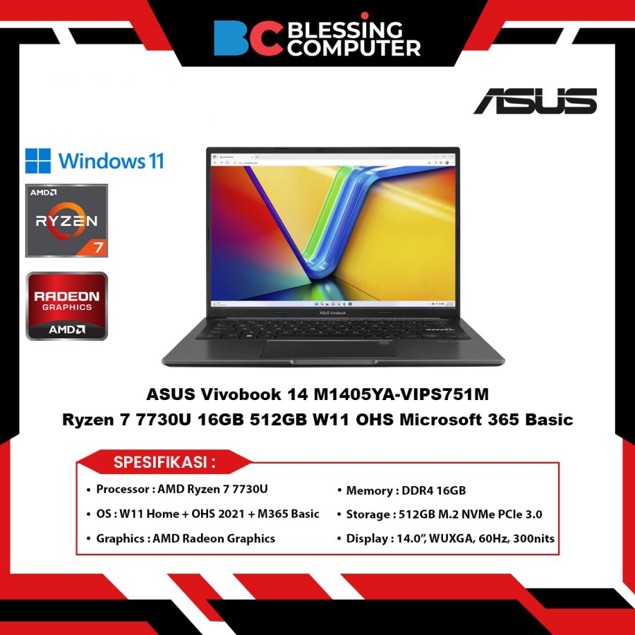 Jual ASUS Vivobook 14 M1405YA VIPS751M Ryzen 7 7730U 16GB 512GB W11 OHS ...