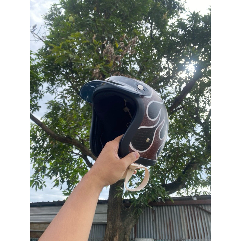 Jual Helm Slimhead Coklat Api Custom | Shopee Indonesia