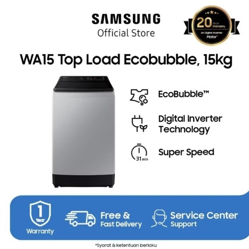 Jual Mesin Cuci Samsung 1 Tabung 15 KG WA-15CGS5745BYSE Top Load Bukaan ...