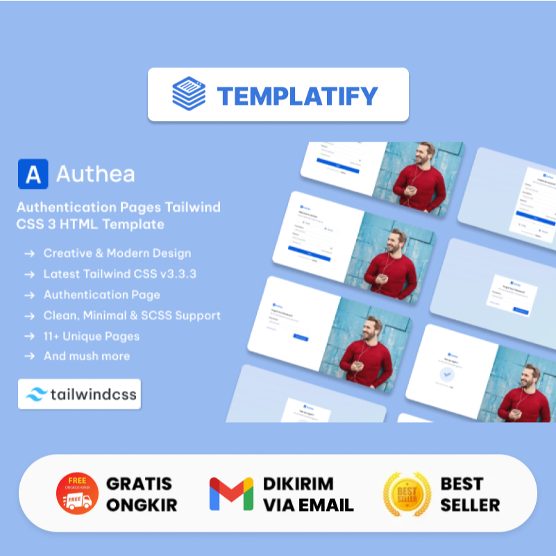 Jual Authea - Authentication Pages Tailwind CSS 3 HTML Template Webiste ...