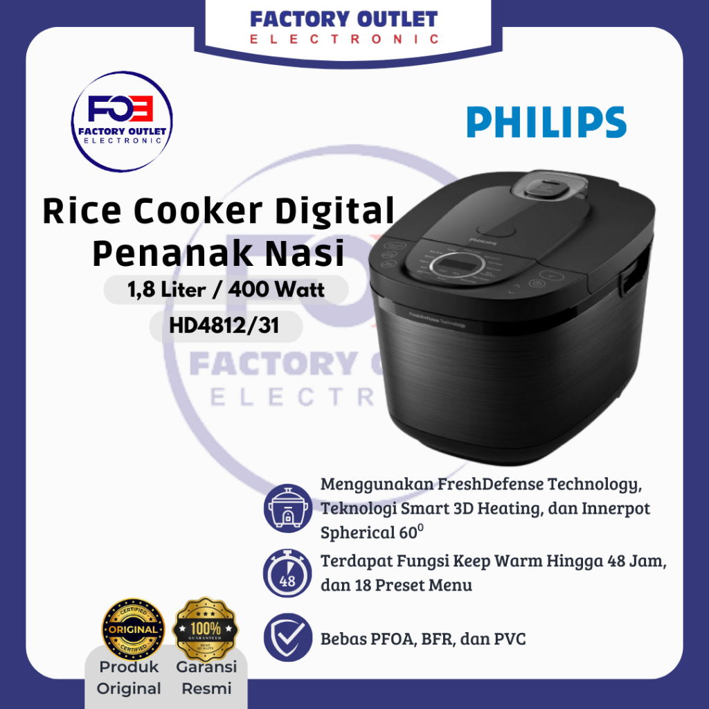 Jual PHILIPS HD4812/31 Rice Cooker Penanak Nasi Digital 1.8 Liter Fresh ...