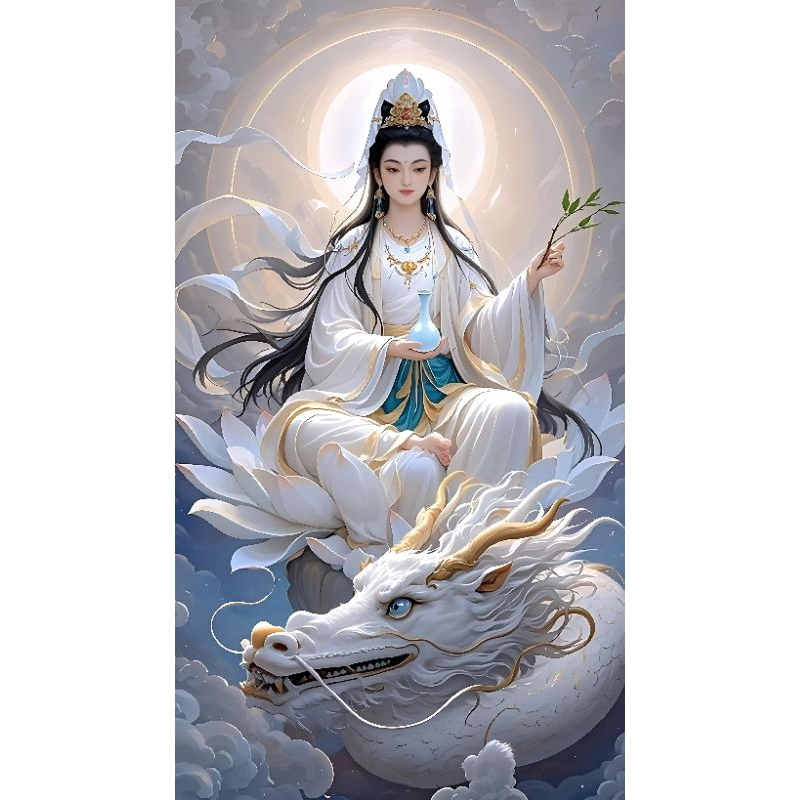 Jual Cetak poster Dewi Kwan Im dan naga putih dekorasi rumah ruangan