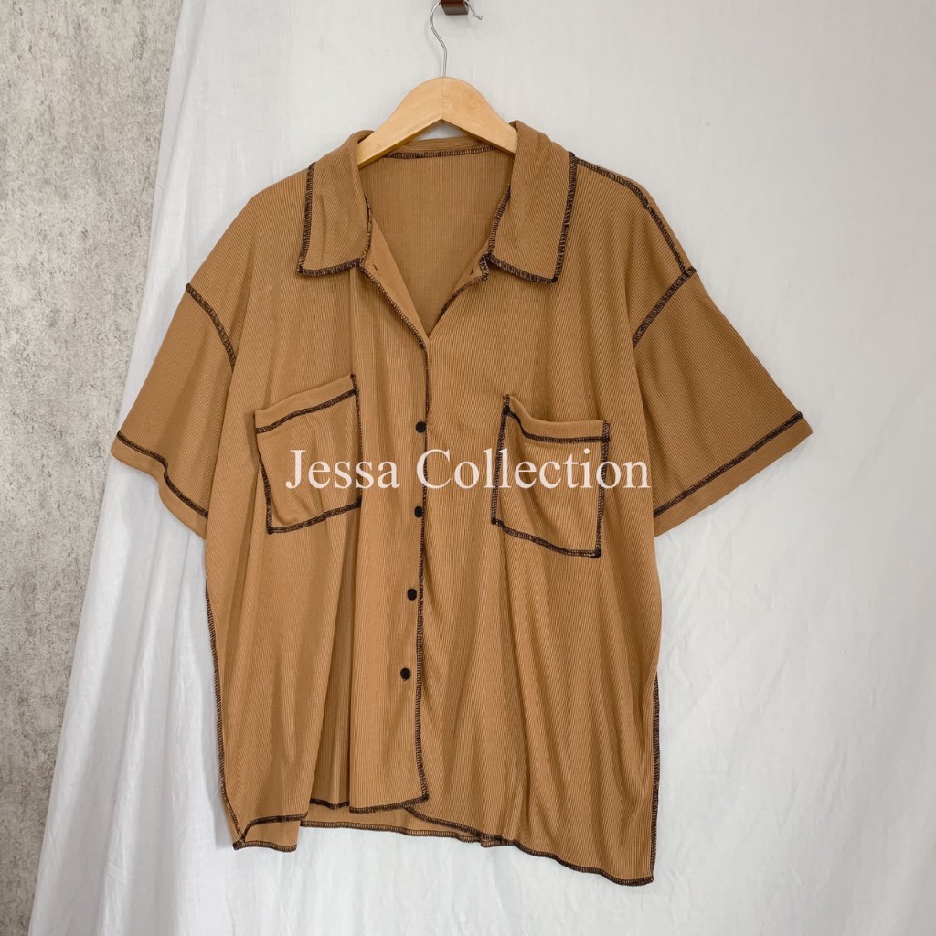 Jual Dustin Kemeja Oversized FG Atasan Oversized Wanita Bahan Rib Knit ...