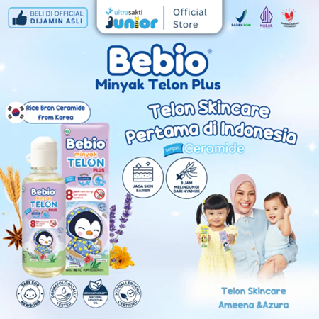 Bebio Minyak Telon Plus dengan rice bran ceramide untuk kulit bayi