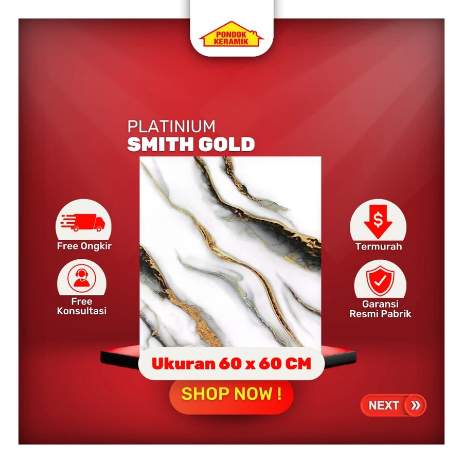 Keramik Lantai Platinum 60x60 Smith Gold Glossy Marble Keramik Rectified / Keramik Cutting