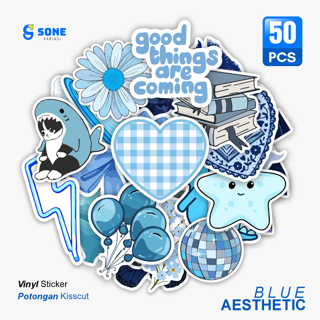 Jual Sticker Pack BLUE AESTHETIC / Stiker Animasi Paper Vinyl Deco Buku ...