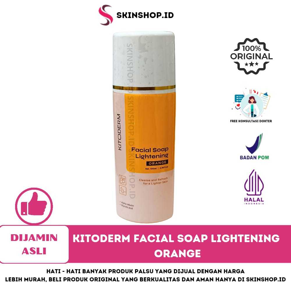 Kitoderm FACIAL SOAP LIGHTENING ORANGE 100ml Original  / Sabun Pemutih Wajah BPOM Aman KT0501101