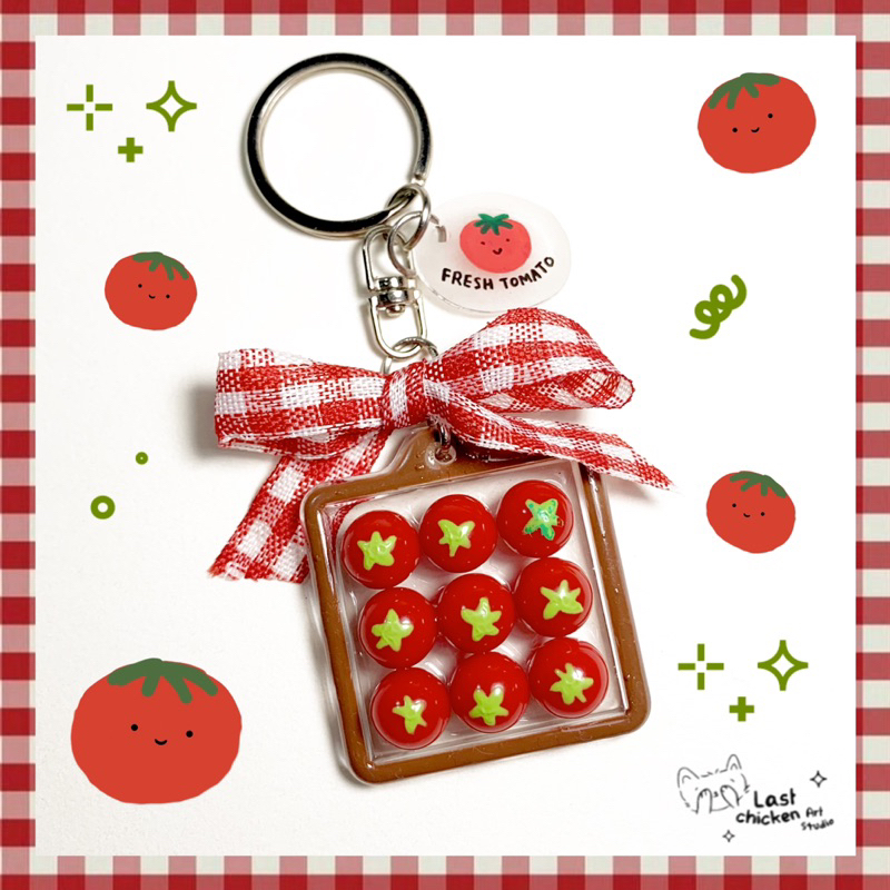 Unique Handmade Tomato Keychain Charm Pendant With Leaf