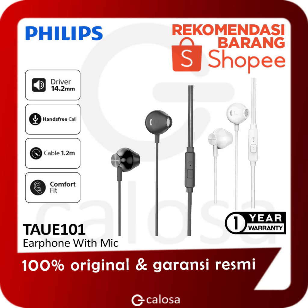 Jual Philips TAUE101 Earphone With Mic / TAUE 101 - White and Black ...