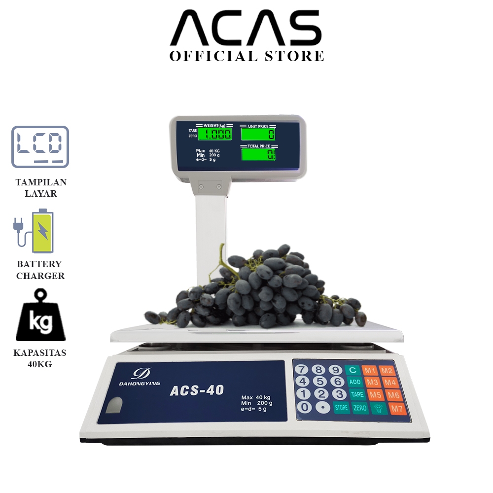 Jual ACAS 769D 40Kg / 200Gr Timbangan Duduk Tiang Digital Double ...