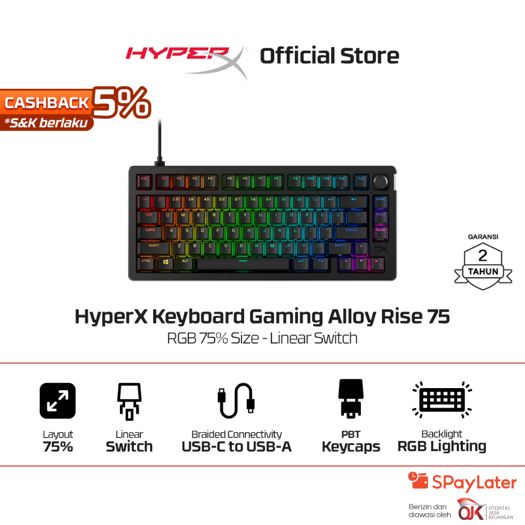 Jual HyperX Gaming Keyboard Alloy Rise 75 Keyboard 75% Size - Linear ...
