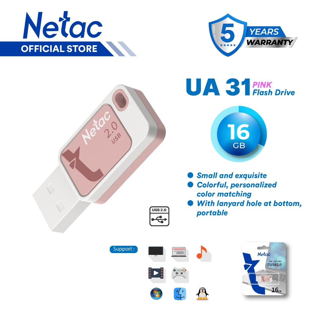 Jual Netac Official Store - Netac UA31 Flashdisk USB 2.0 16GB Pink ...