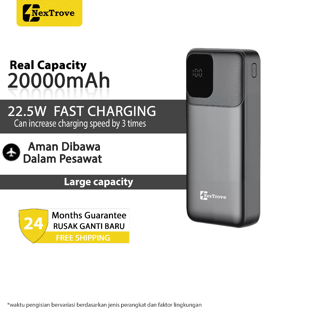 NEXTROVE Powerbank 20000mAh（Real Capacity） Large capacity 22.5W fast charging LED Power Display Own line power bank for Android/IOS powerbank