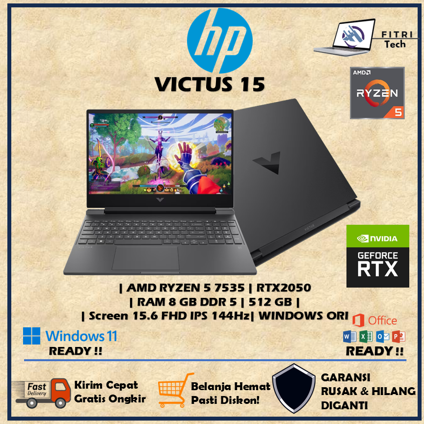 Jual HP VICTUS 15 | AMD RYZEN 5 7535 | NVIDIA RTX2050 4GB | RAM 16GB ...