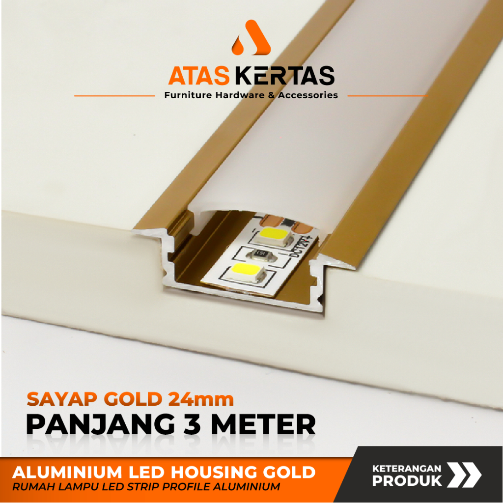 Jual Housing led strip 3meter Gold Sayap 24mm - kap rumah lampu led ...