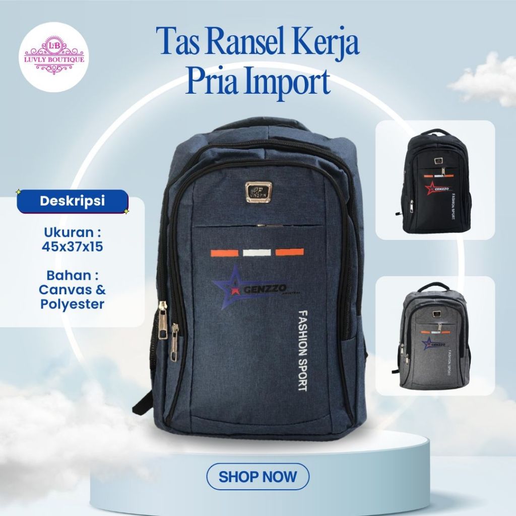 Jual Tas Ransel Kerja Pria Import - Bahan Canvas & Polyester Kuat ...