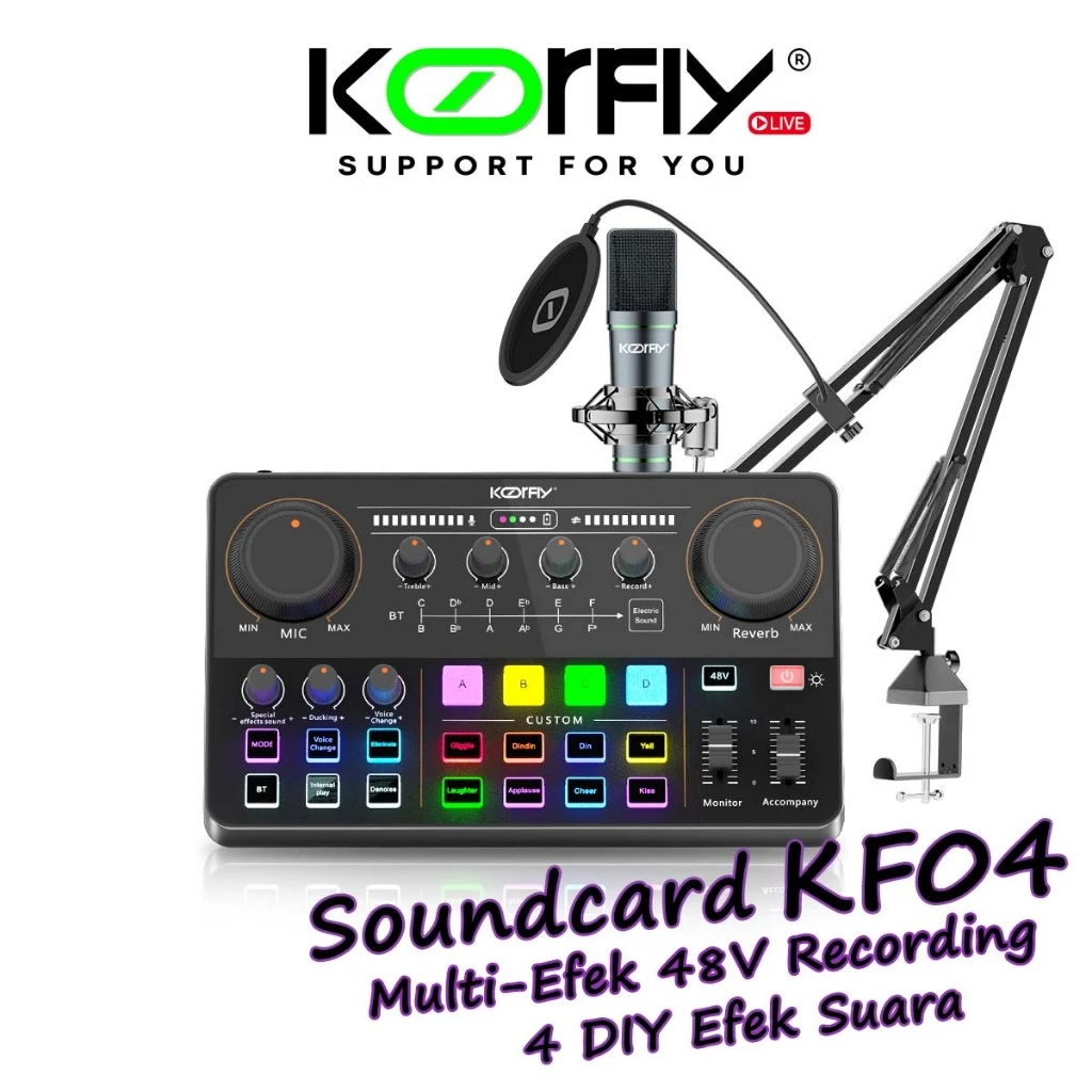 Koorfly kf04 multi-efek 48v live soundcard live mixer - 4 diy efek