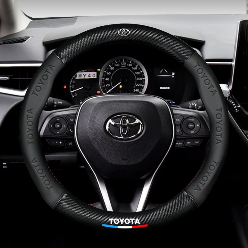 METALIVE Sarung Setir Mobil Kulit Cover Setir Mobil Embossed Karbon Asli Aksesoris -38cm Toyota