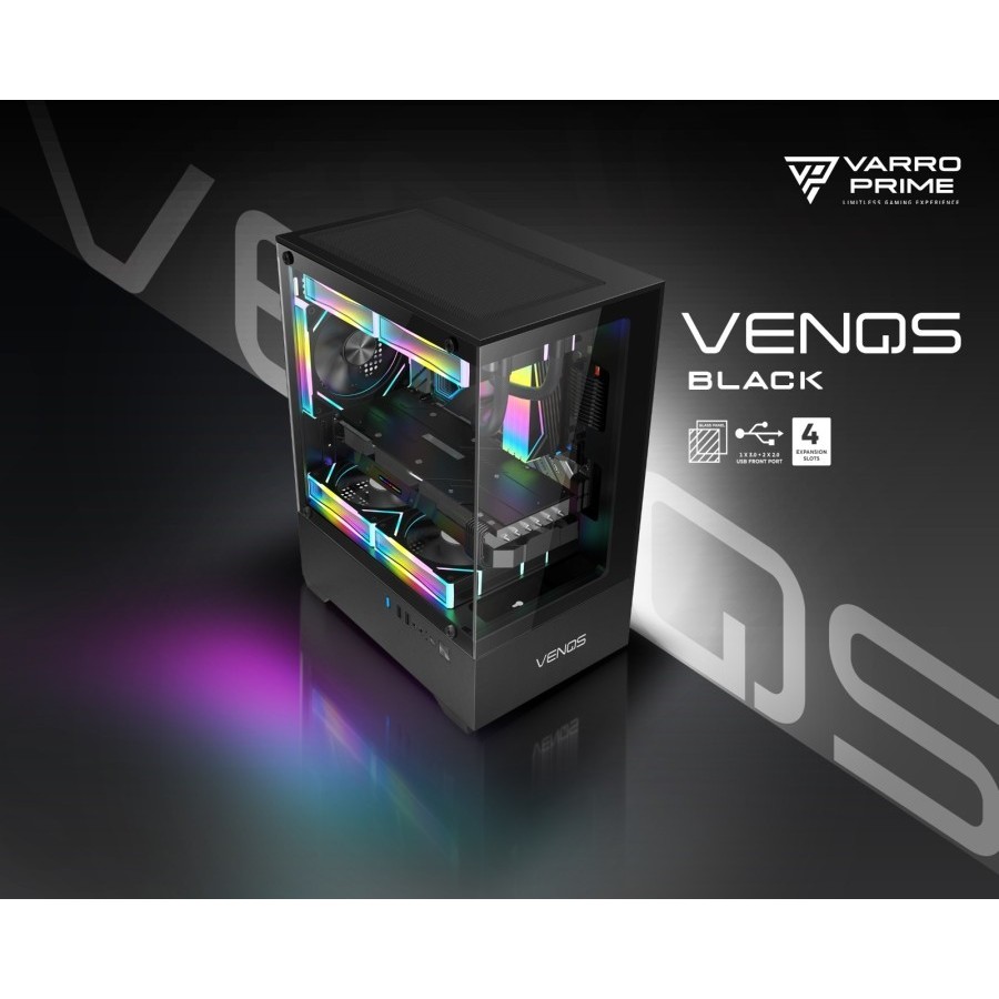 Jual Casing Pc Gaming Varro Prime Venos M-ATX Include 3Fan RGB | Shopee ...