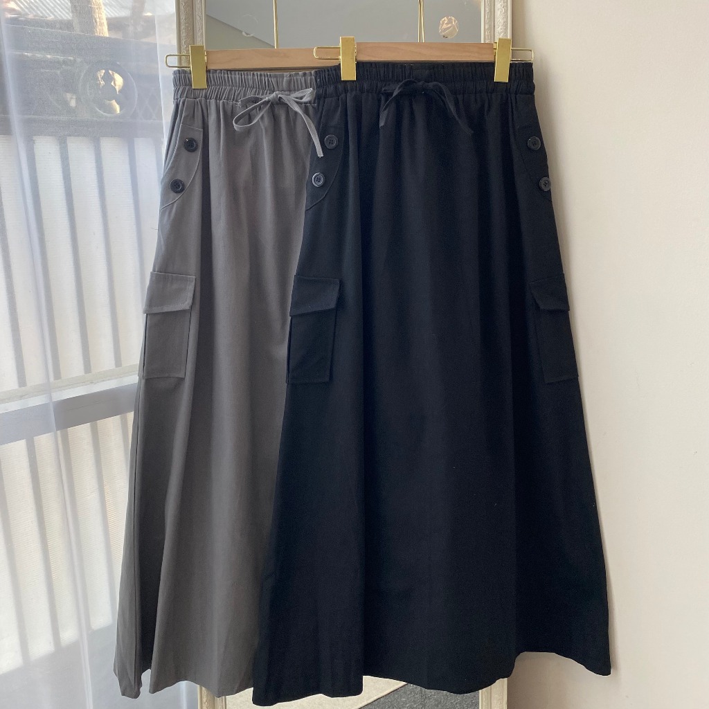Jual Rok Style Korean CAROLINE - Rok Cargo Button A-Line - Skrit Button ...