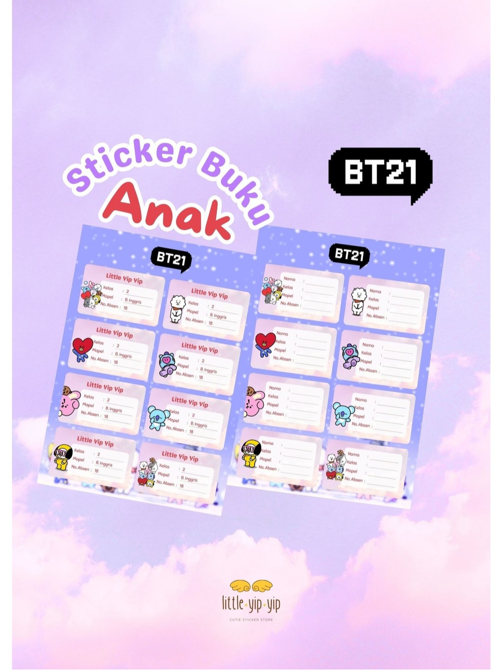 Jual Stiker / Label Buku Pelajaran Anak (Nama Kelas Mapel) BT21 ...