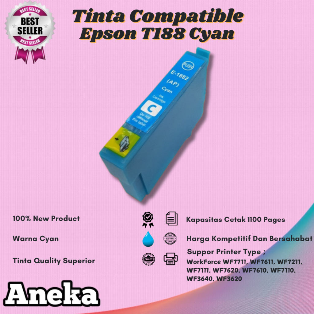 Jual Cartridge Tinta Compatible Epson T188 Cyan For WF7711 WF7611 ...