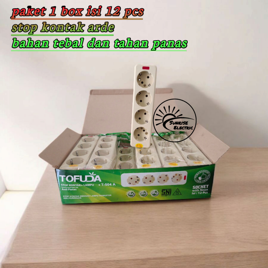 Jual Paket 1 Box isi 12 Pcs Tofuda Stop Kontak Arde 4 Lubang Terminal ...